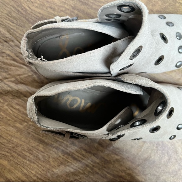 Sam Edelman Pedra Suede Booties Gray Cream Taupe Ankle Boots Size 6 - Picture 10 of 15